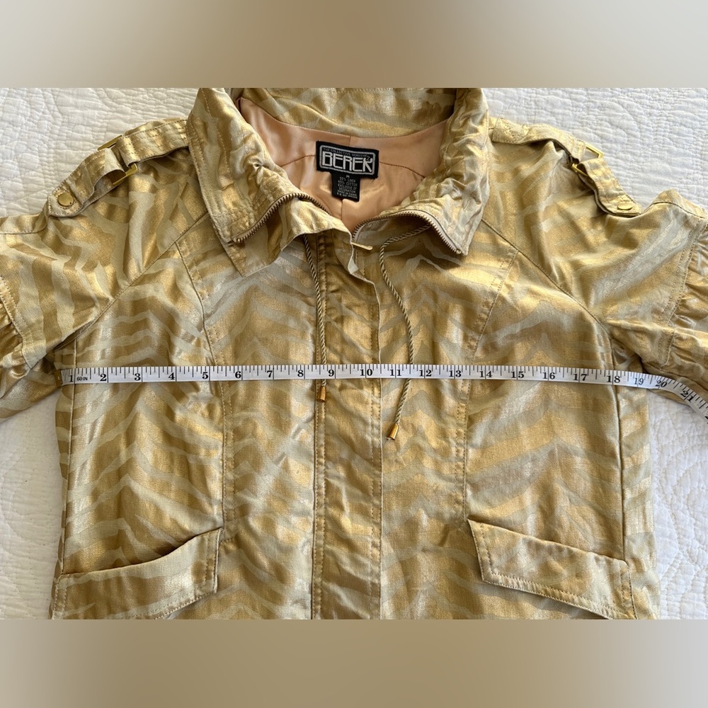 Berek Takako Metallic Gold Blazer Jacket Sz Medium Pockets Full Zip Linen Blend - Picture 6 of 16